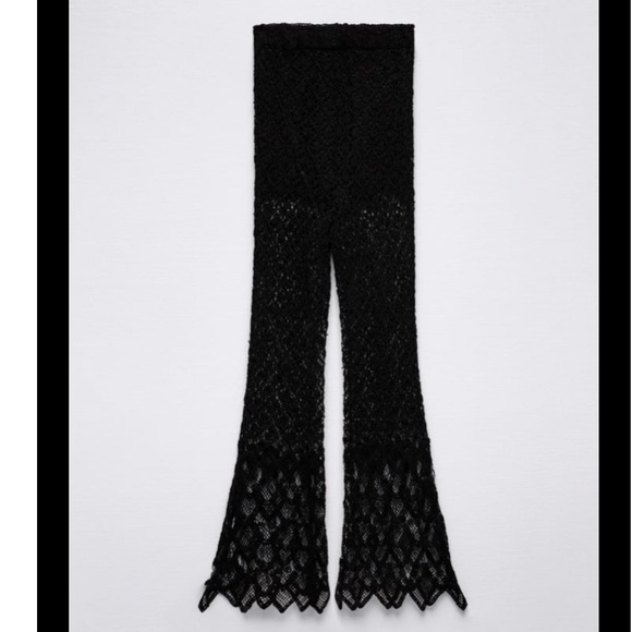 Zara crochet flared black knit pants beads and tassels - Picture 12 of 16
